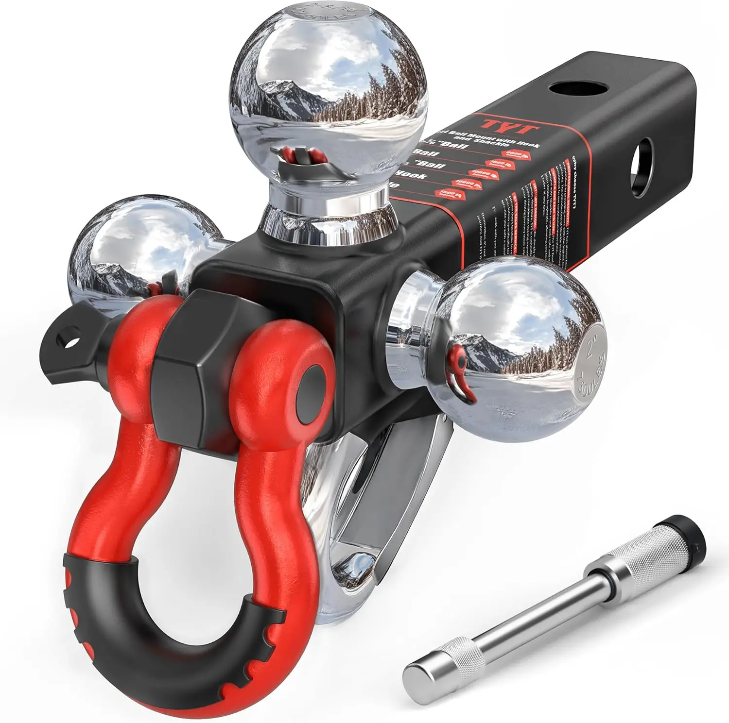 

Сцепное устройство для прицепа с 3 шариками для 2-дюймового приемника с буксирным крюком и замком, емкость 10 000 фунтов