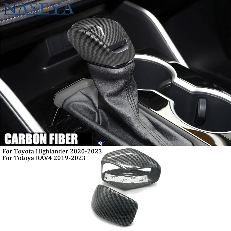 ABS Composite Carbon Fiber Stickers For Totoya RAV4 2019-2023 For Toyota Highlander 2020-2023 Gear Shift Knob Cover Grain