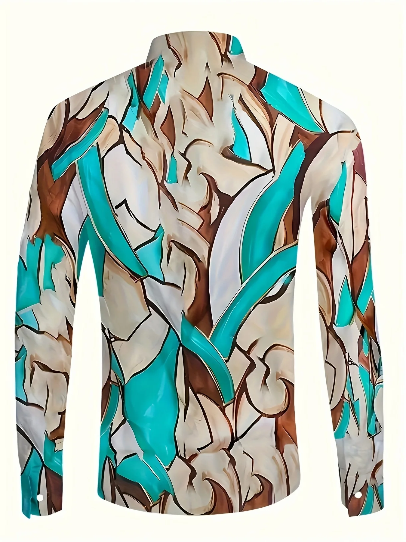  Men's long-sleeved shirts, bold abstract prints - bright colour-block designs, classic peak lapels and button-down plackets,