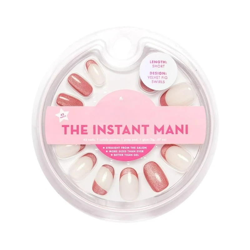 

Накладные ногти Instant Mani Round Short Press-On, розовые, с бархатными узорами, 42 штуки