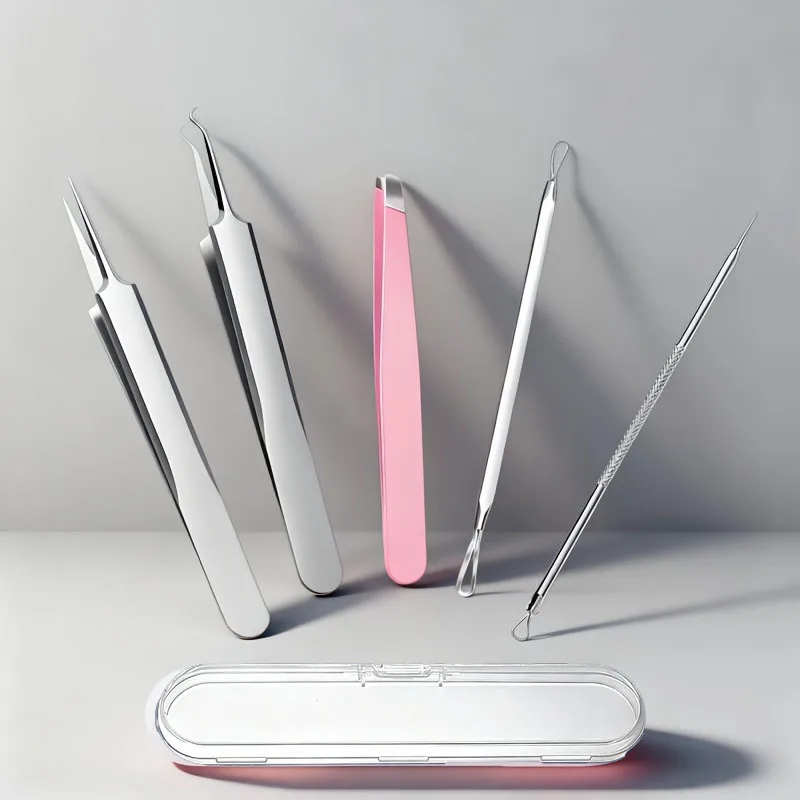 5Pcs Stainless Steel Facial Cleansing Tool Set,Precision Eyebrow Tweezers Multi-Functional Skin Care Kit,Deep Pore Cleaner