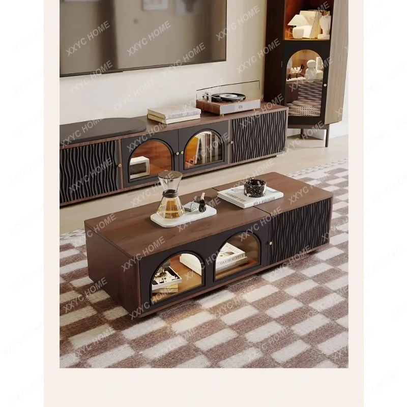 XXGlossy Heavy Tv Stand Vintage Retractable Design Minimalist Tv Stand Living Room Wooden Meuble Television Salon Home Furnitu
