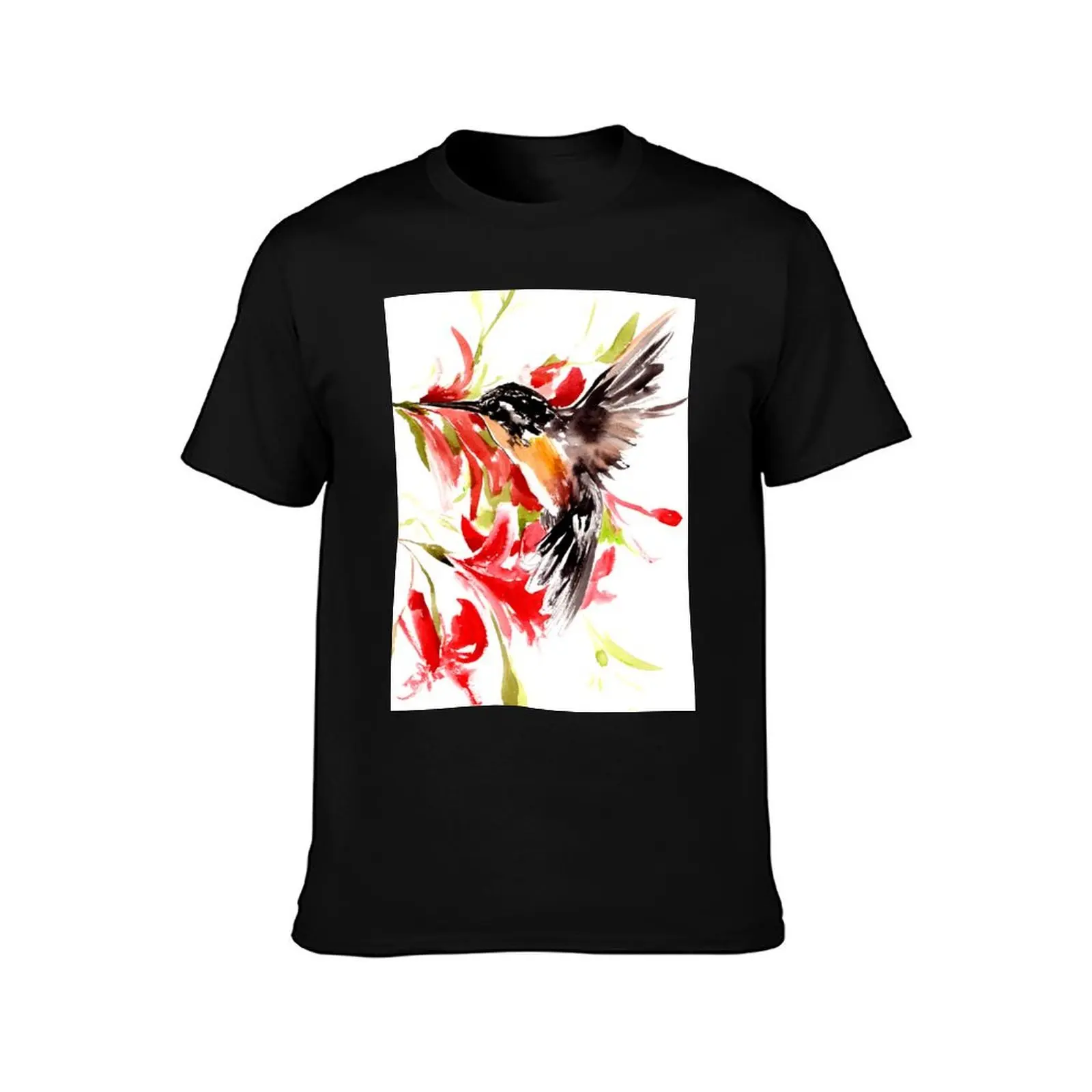 Hummingbird and Red Flowers T-Shirt boys whites Funny t-shirts plain white t shirts men