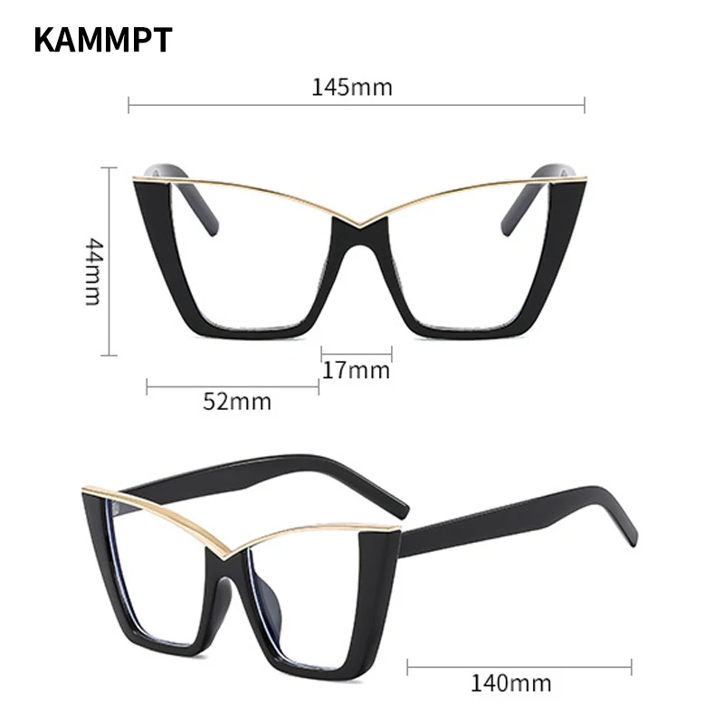 KAMMPT Oversized Cat Eye Glasses Women Trendy Vintage Blue Light Blocking Eyewear Brand Design Chic Non-prescription Eyeglasses