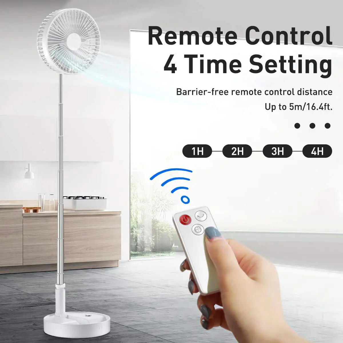 Type-C Rechargeable Portable Folding Remote Control Fan Standing Cooling Telescopic Foldable Electric Fan