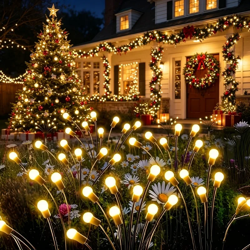 New 2 Sets of Solar Firefly Walkway Lights, 8 LED Warm LED Swaying Column Lights, Decorative Lighting for Christmas Parties, Weddings, Backyard Gardens and Courtyards, Halloween Costumes, Waterproof and Durable - view 5