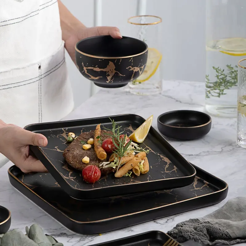 Creative Steak Square Tableware Set Marble Western Dish Ceramic Dish Plate Dish Sushi Desserts Tray