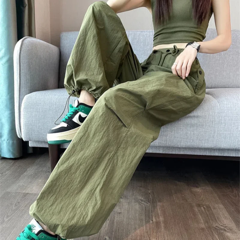 

High Street Vintage High-waisted Straight-leg Cargo Pants For Women Summer New Arrival Loose Fit Slimming Wide Leg Trousers