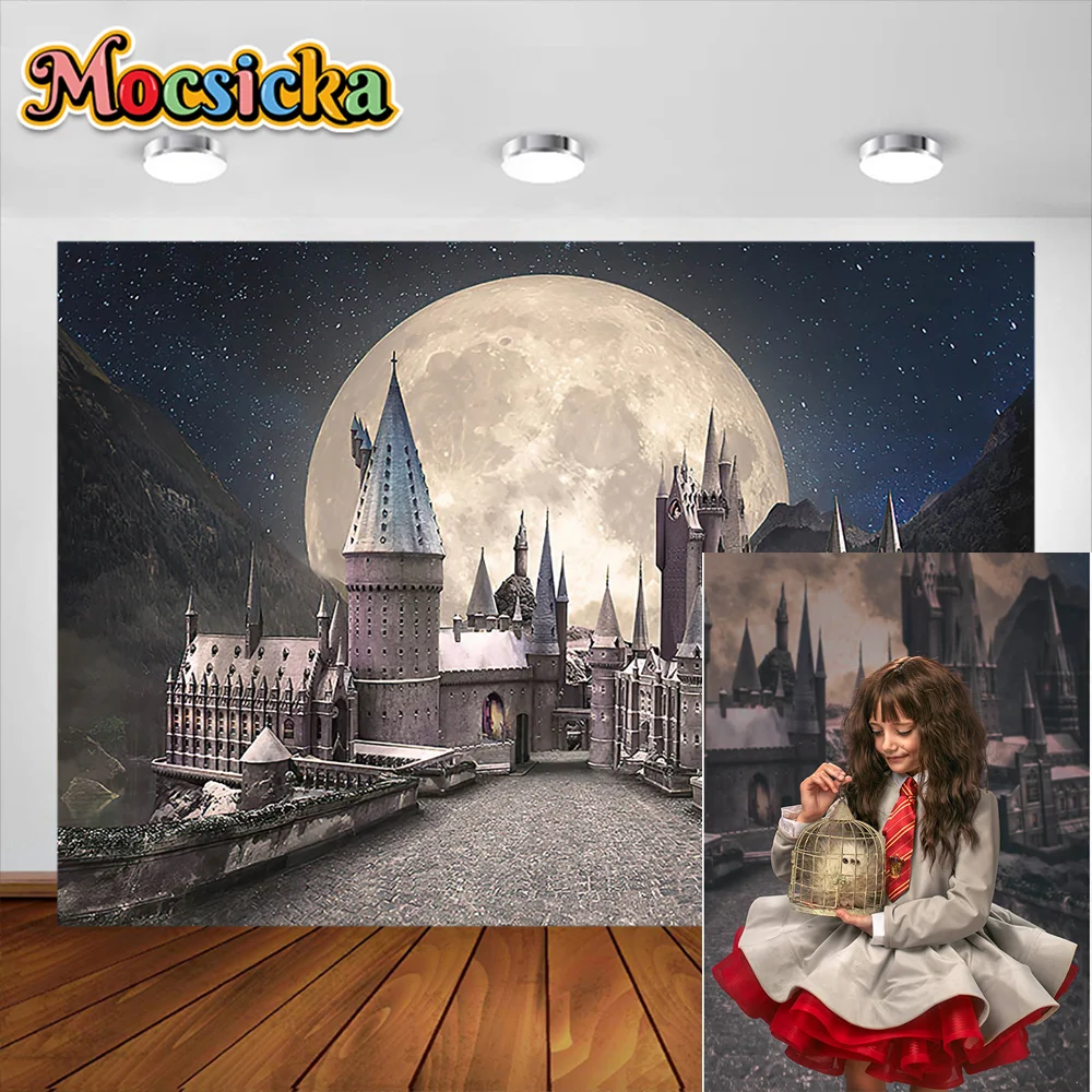 

Mocsicka Halloween Castle Theme Photography Huge Moon Birthday Party Backdrop Decoration Trick or Treat Studio Props Banner