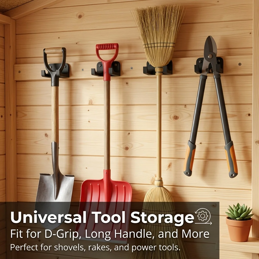 1 Stück Schwerlast-Wandhalterung für Gartenwerkzeuge, Platzsparender Halter für Schaufeln, Besen & Kräne für Garage und Garten, Schrauben Nicht Inbegriffen – Detail 9