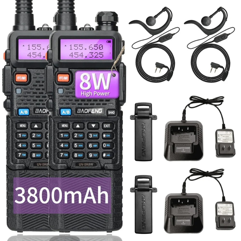 2 قطعة BaoFeng UV-5R 8 واط ثلاثي الطاقة اسلكية تخاطب عالية الطاقة المزدوجة الفرقة طويلة المدى 128 CH المحمولة يده UV 5R هام اتجاهين راديو #2