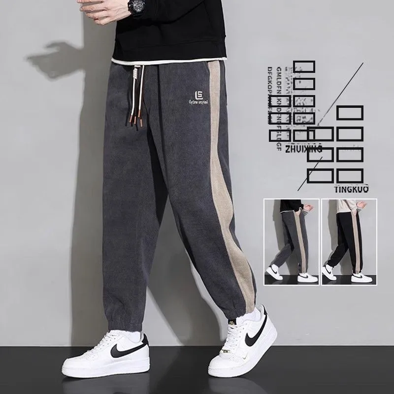 

Мужские модные вельветовые спортивные повседневные брюки свободного кроя, весенние, стильные, молодежные, длинные штаны