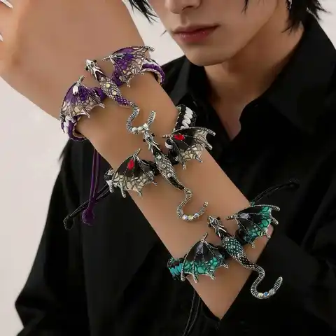 2026 Goth Flying Dragon Bracelets Man Woman Punk Gothic Adjustable Braided Rope Cuff Bangle Bracelet Creative Gifts