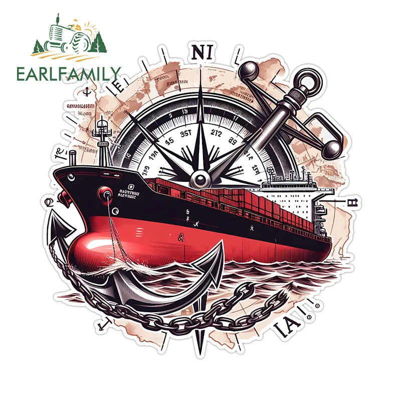 

Наклейки на бампер и окна автомобиля EARLFAMILY с компасом и якорем, креативные, крутые, мультяшные, граффити, для маскировки царапин, из ПВХ, для декора фургонов