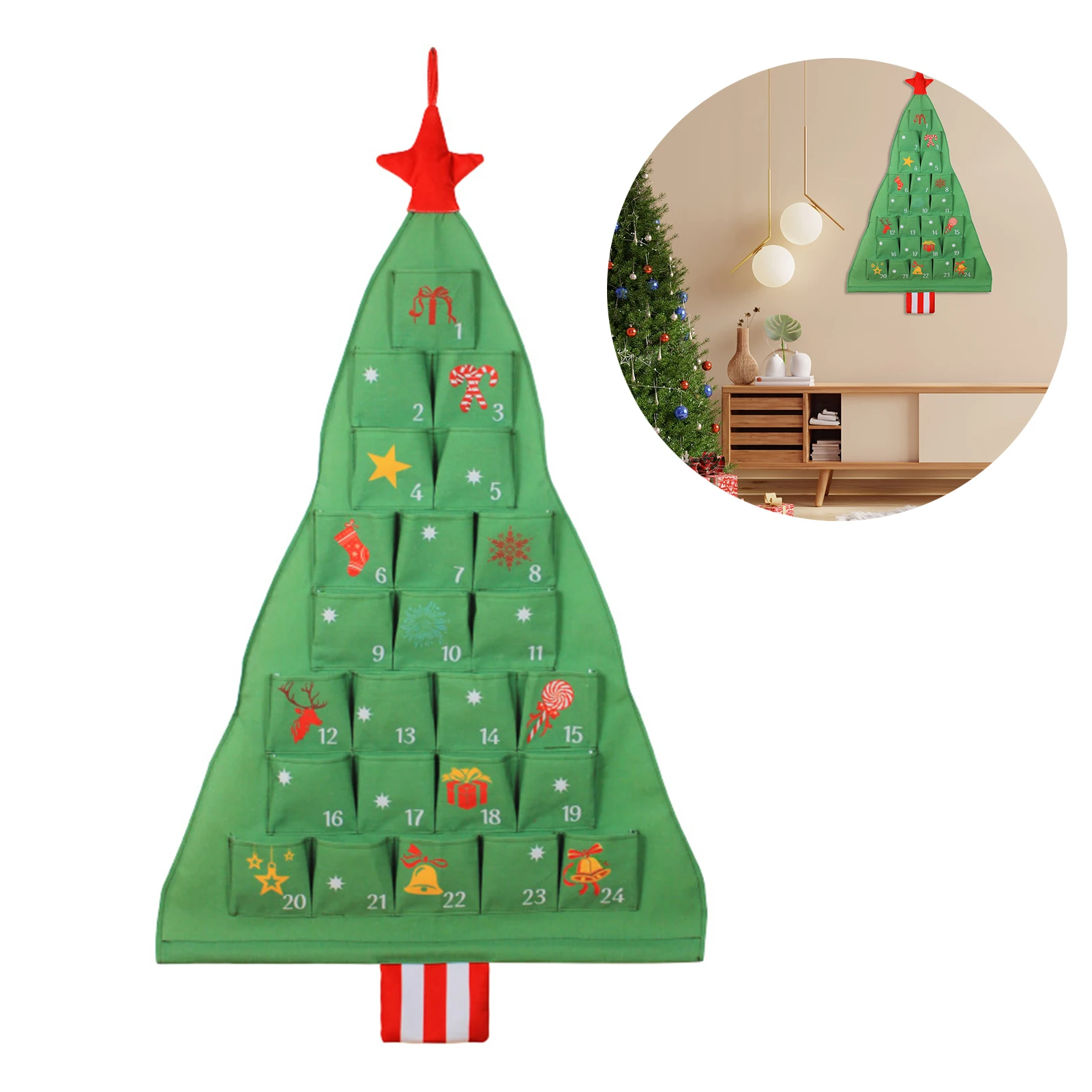 Calendario de Adviento de Navidad con bolsillos, bolsa colgante de pared Natural personalizada para decoración de cuenta atrás de Navidad del hogar