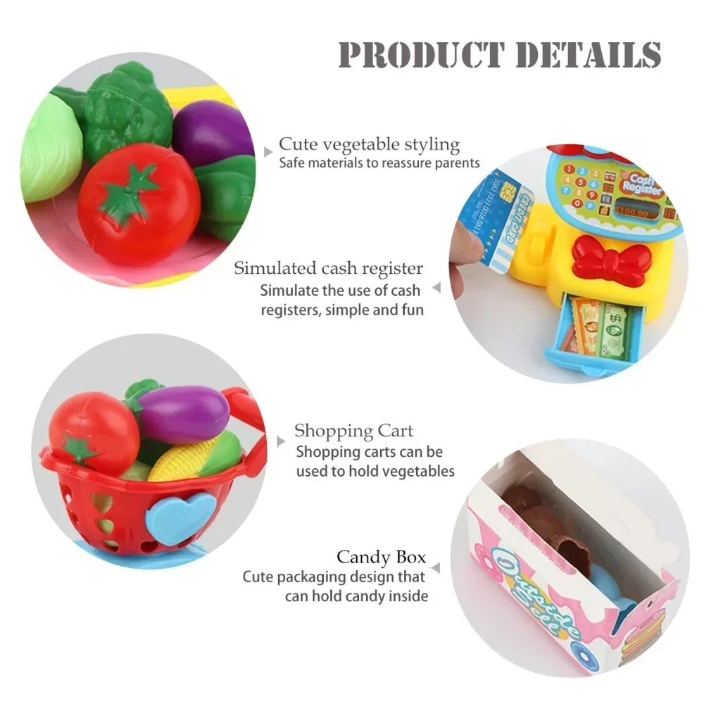 لعبة خضروات الآيس كريم للأطفال، مطبخ الطعام، لعبة التظاهر، ماكينة تسجيل المدفوعات النقدية، آلة حاسبة النقود، لعبة المال هدية للأطفال