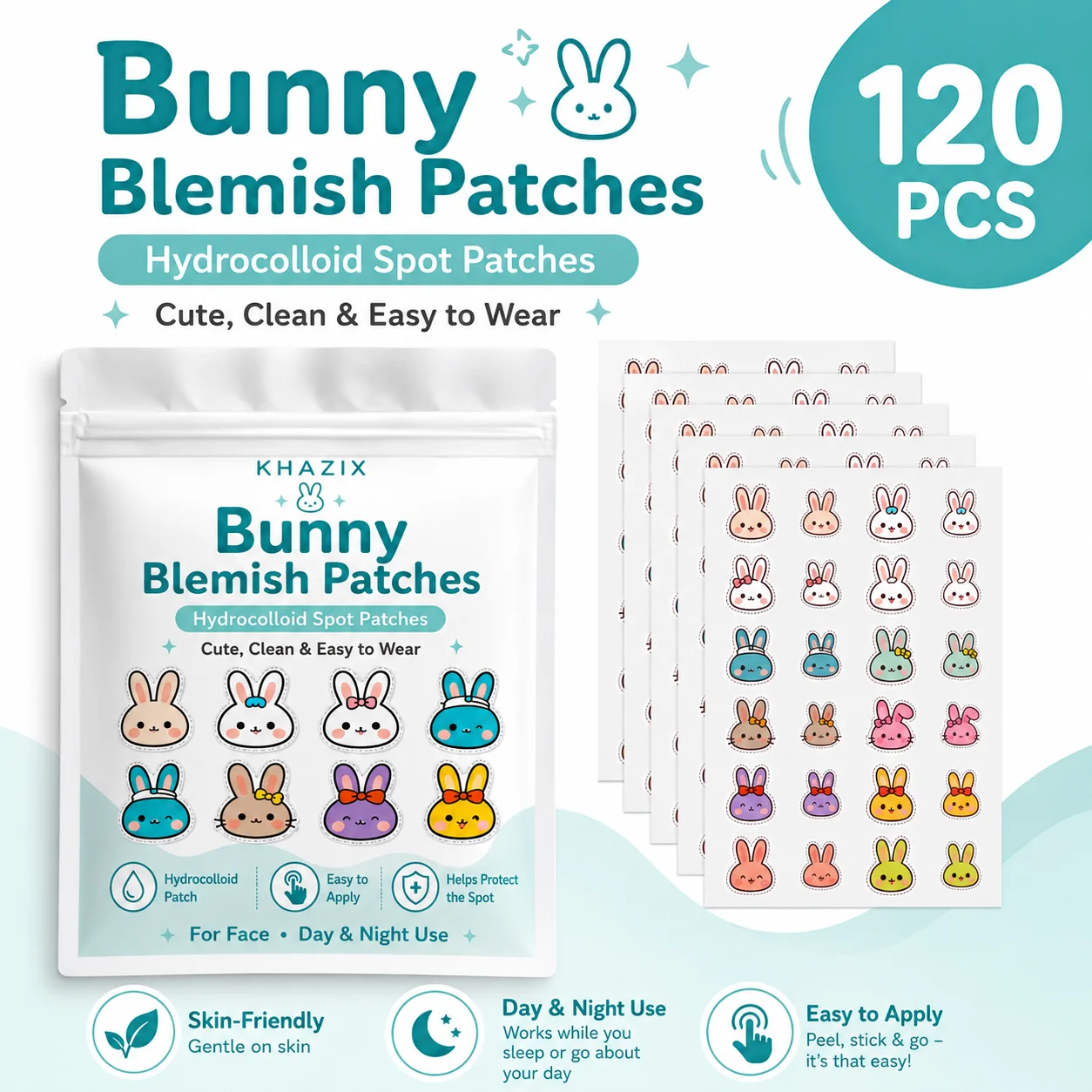 120pcs Cartoon acne patch, cute cat-shaped facial concealer acne patch, safe, non-toxic, gentle and non-irritating