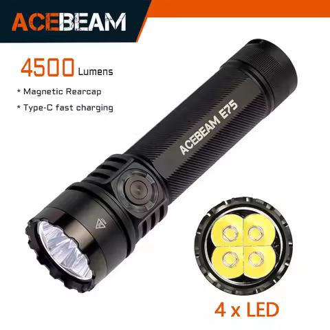 ACEBEAM E75 Quad-Core LED Flashlight USB C Rechargeable Torch With 21700 Battery 4500LM 260M Flashlights Powerful Defense Strobe