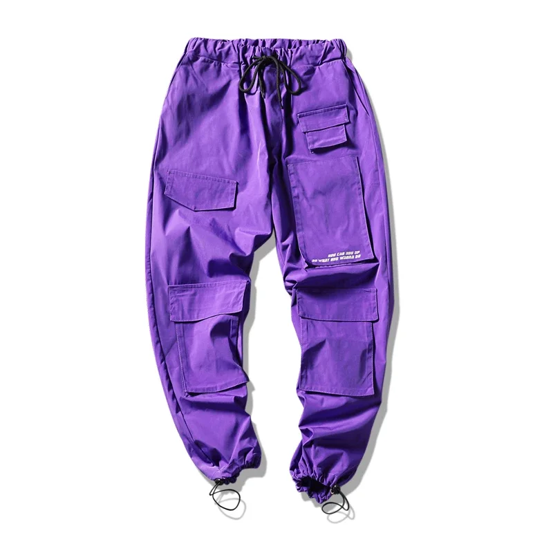 

Fashion Men Streetwear Cargo Pants Mens Trousers Hip Hop Joggers Pockets Purple Men Woman Sweatpants Korean Ankle-Length Pants