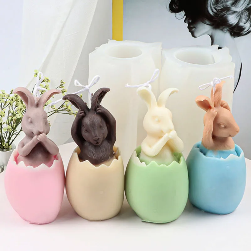 Easter Egg Rabbit Silicone Candle Molds for DIY Handmade Aroma Wax 3D Bunny Shaped Mould Creativily Easter Day Gift Home Decor