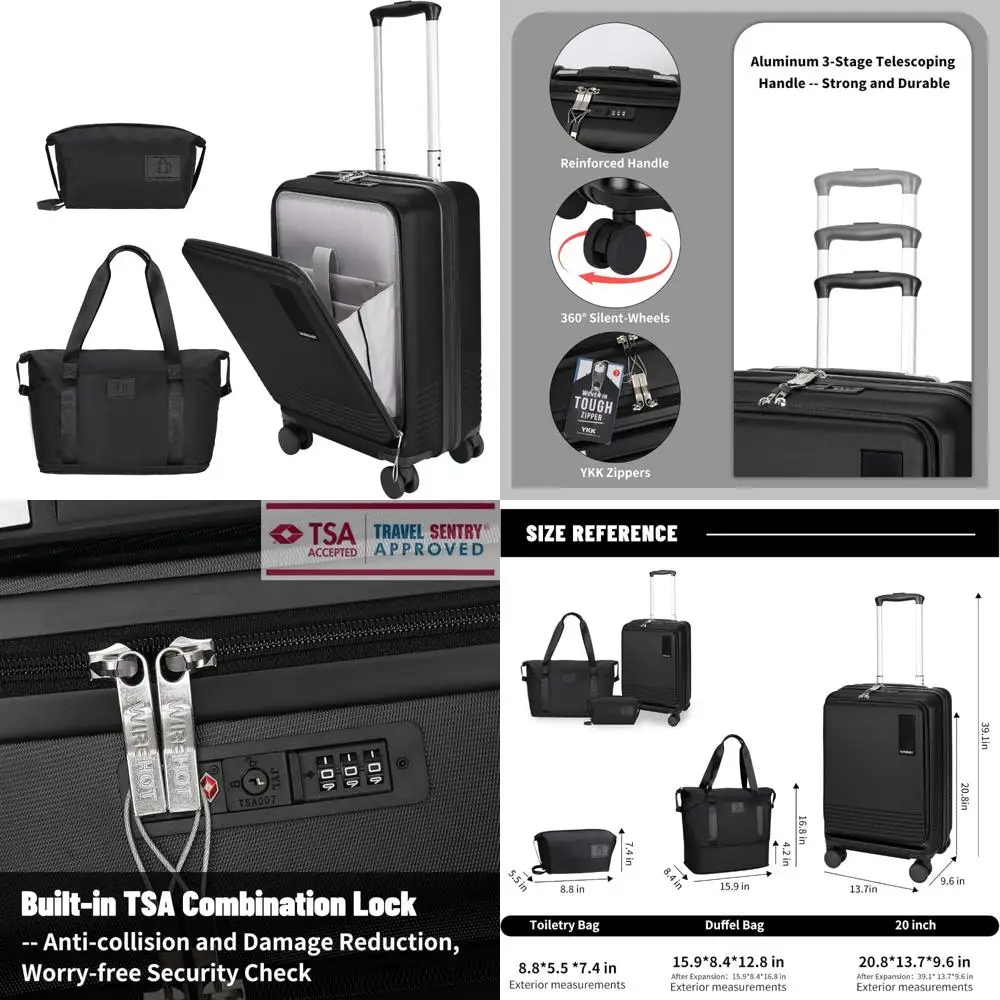 Equipaje de mano abierto frontal de 20 pulgadas con compartimento para computadora portátil, maleta de carcasa dura ABS + PC con ruedas giratorias, cerradura TSA y