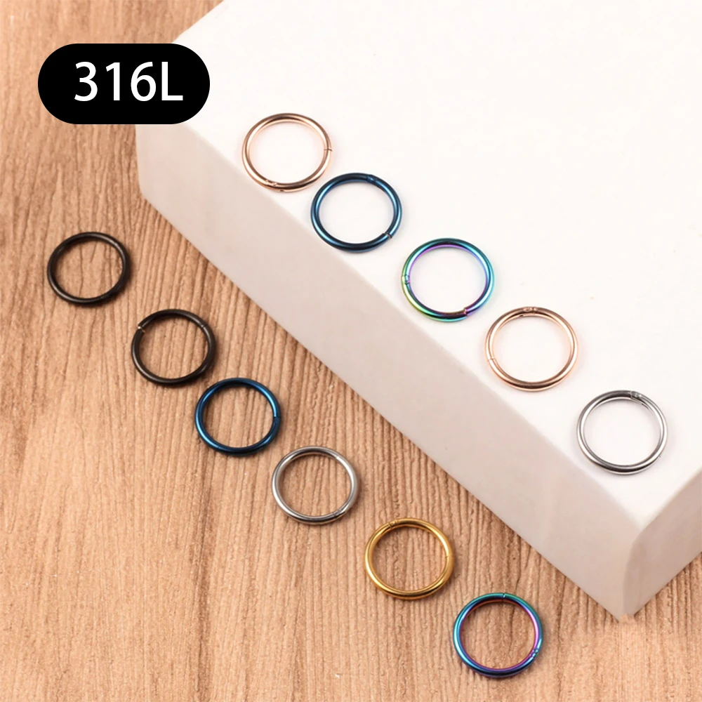 100PCS 316L Nose Rings Mixed Color Body Clips Hoop For Women Men Cartilage Piercing Jewelry Segment Lip Ear L Ring Hoop