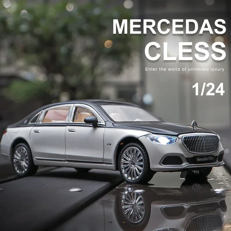 1:22 Benz Maybach S680 Alloy Metal Car Model Diecast Metal Toy Vehicles Car Model High Simulation Sound and Light Childrens Gift