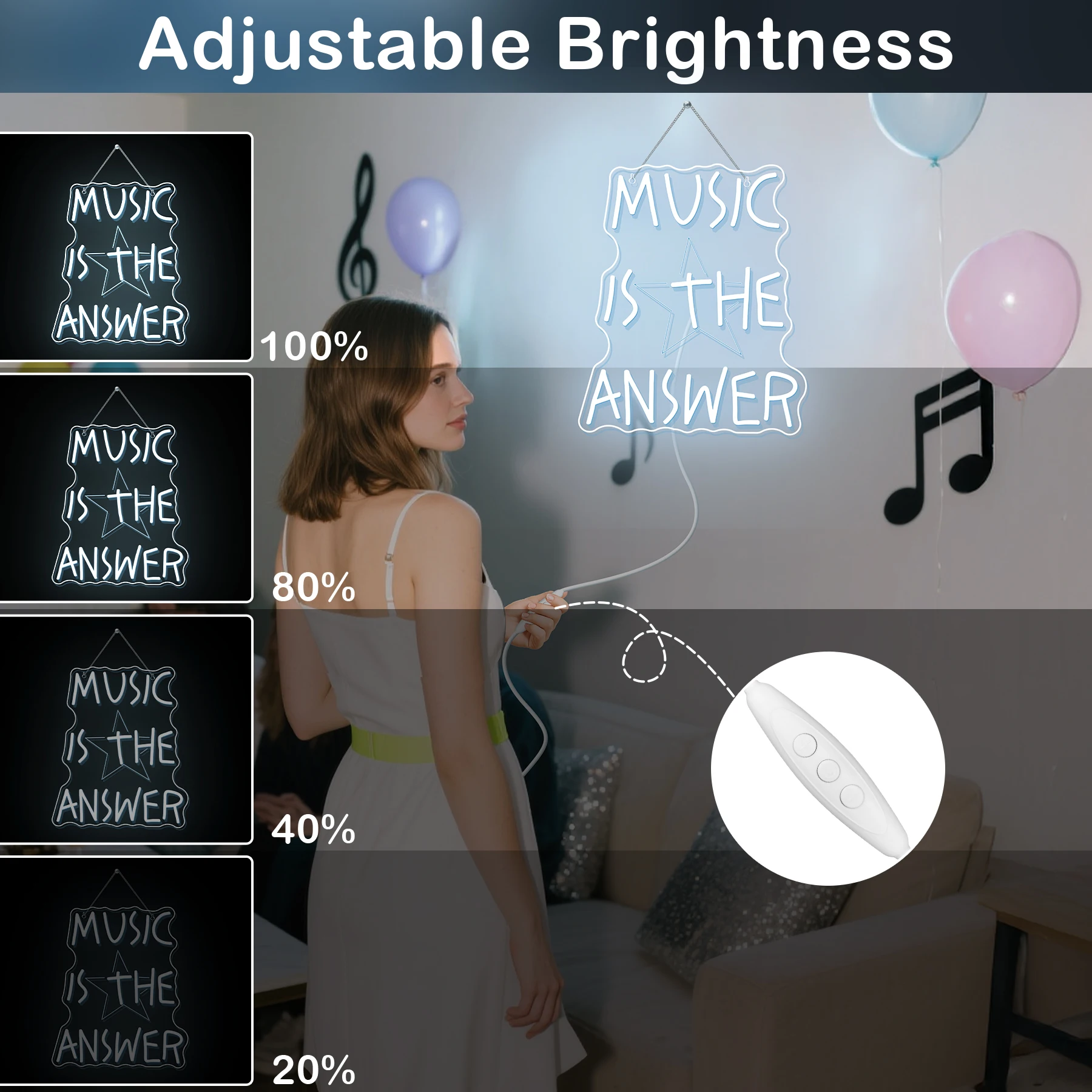 音楽は答え、ネオンサイン、壁飾り、調光可能なLEDワードライ - Home Bar Word のレビューと価格