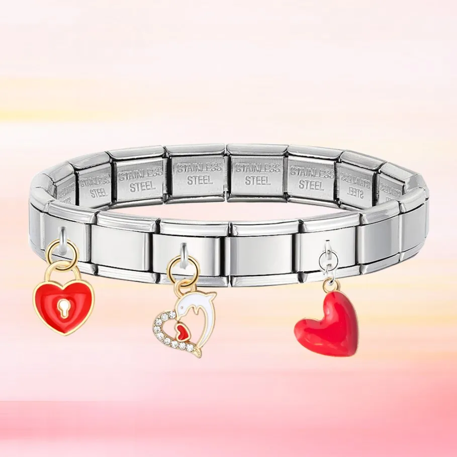 Y2k Mädchenhaftes Niedliches Rosa Rot Schwarz Weißes Herz-Anhänger Italienischer Charm Passend für 9mm Gliederarmband aus Edelstahl Schmuckperlen DIY Herstellung – Detail 2