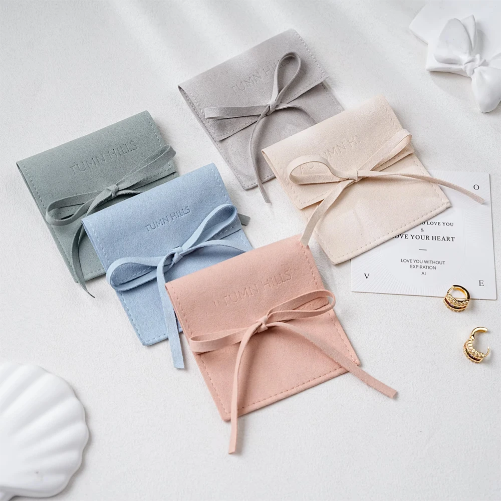 

Custom Logo Suede Fabric Drawstring Bags Microfiber Envelope Pouch Gift Packaging Jewelry Earrings Rings Pendant Storage Bag