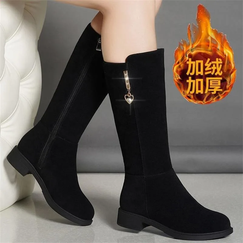 2025New Women\'s Boots Fashion Suede Mid-calf Boot Plush Warm Snow Boots for Women High Top Cotton Boots Winter Boot Botas Mujer