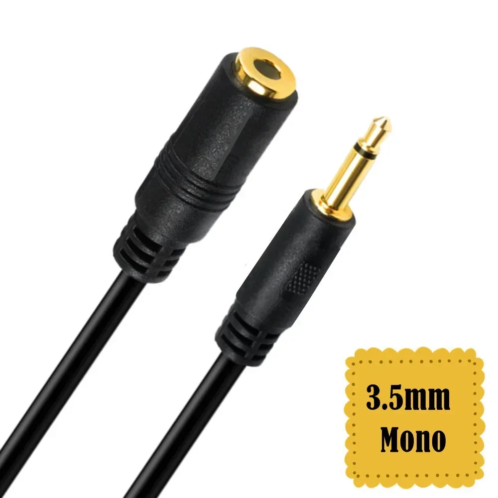 6FT 3.5mm Female to 3.5mm Mono Male Plug Headset Aux Headphones Adapter Converter Cable Cord Black 1.8m