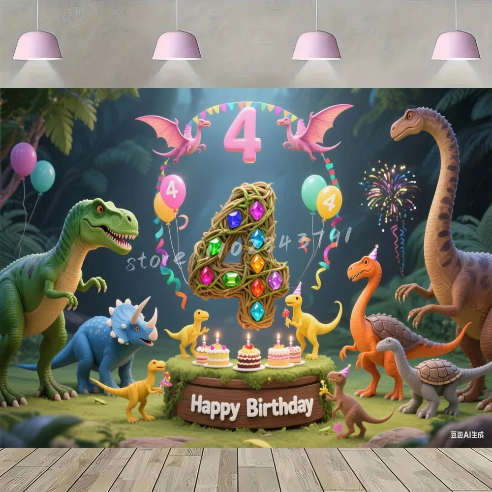 

Jurassic Dinosaur Character Theme Banner Background Cloth, Celebrating Children's Birthday Party Decoration Photography Backdrop