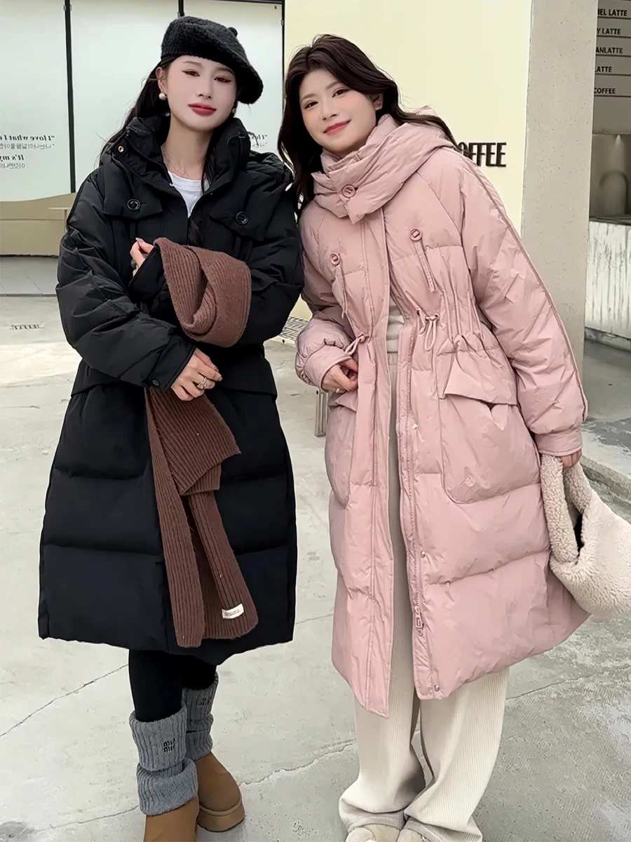 

Long White Du down Puffer Jaet Women's Knee-Length Hooded Coat Winter New Sle Lazy Luxury Trendy Commute Sle Thiened