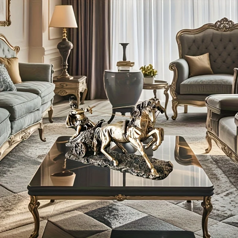 1 قطع خمر عربة رومانية النحت الذهبي الحصان والمحارب غرفة المعيشة مكتب ديكور المنزل الديكور الراتنج اليدوية