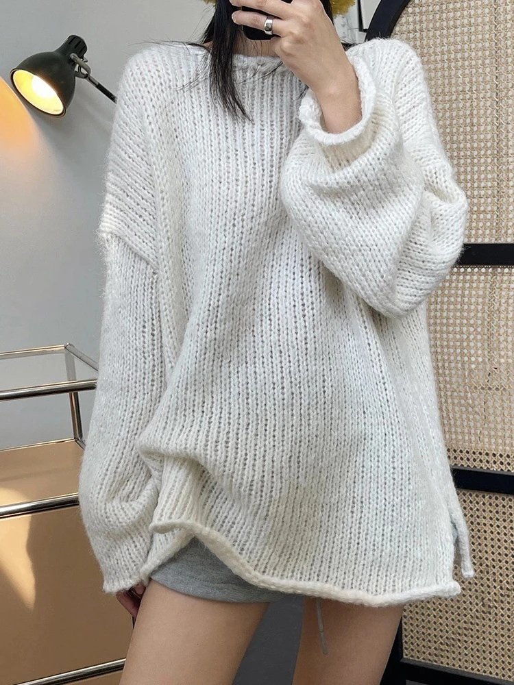 Autumn White Oversized Sweater Women Soft Korean Knitted Pullover Winter Casual Loose Long Knitwear Female Long Sleeve Jumper