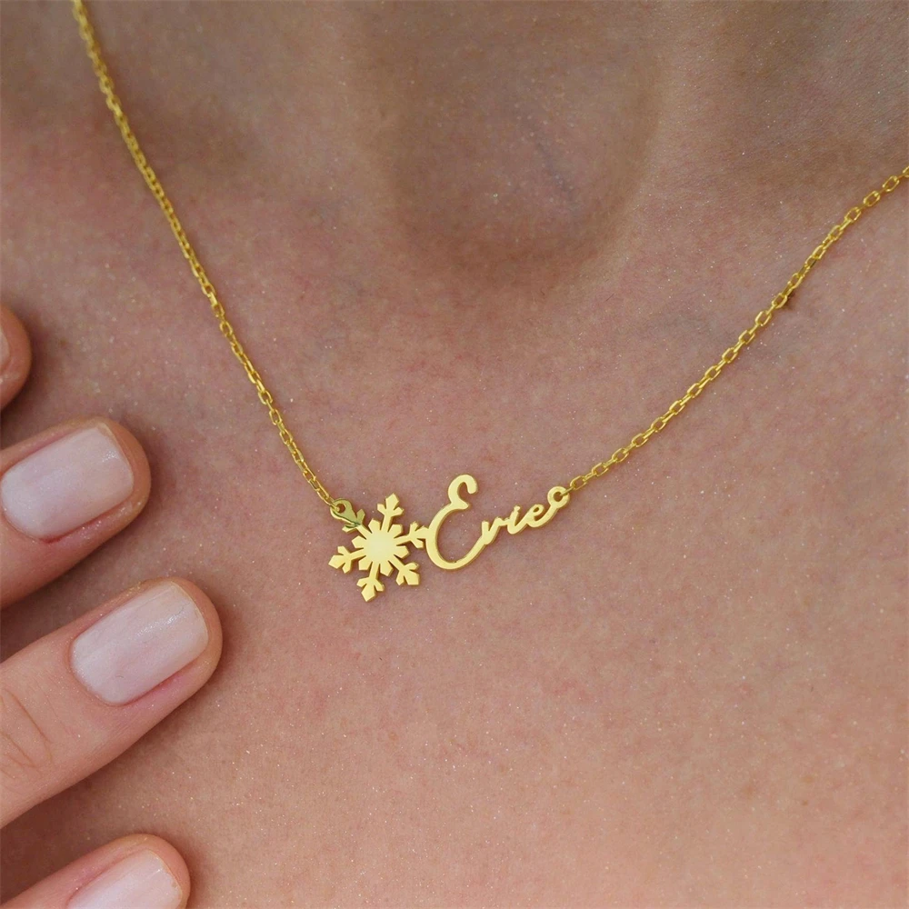 

Custom Simple Name Necklace Stainless Steel Customizable Jewelry Fashion Snowflake Pendant Necklaces Halloween Christmas Gift