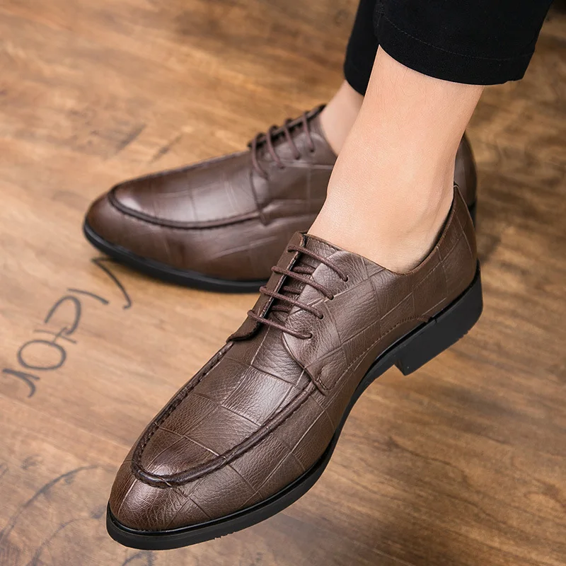 Spring and Summer Geometric Pattern Designer Men Dress Shoes Formal Office Business Luxury Brand Italian Style Black Brown A68