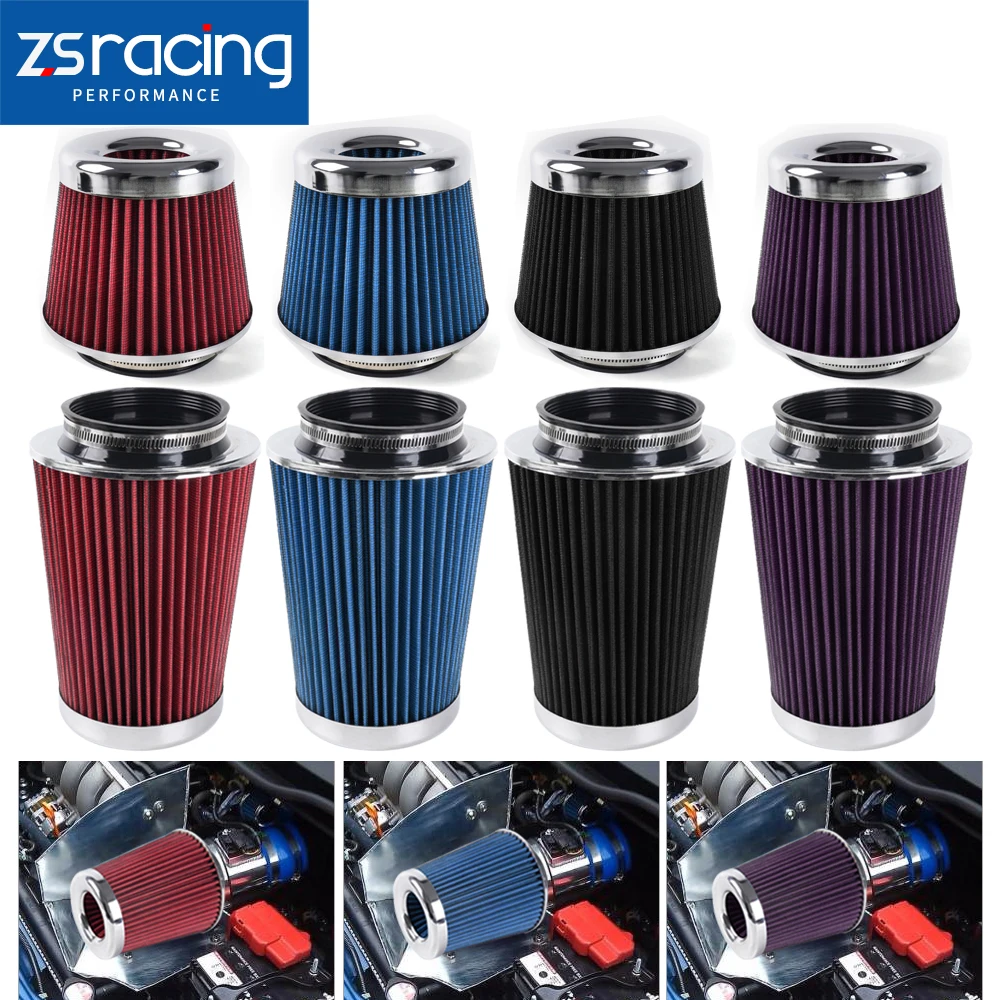 

3" 3.5" 4" Cold Air Intake Filter Washable High Performance Clamp-On Replacement Air Filter With Two Adapter Rings OFI125