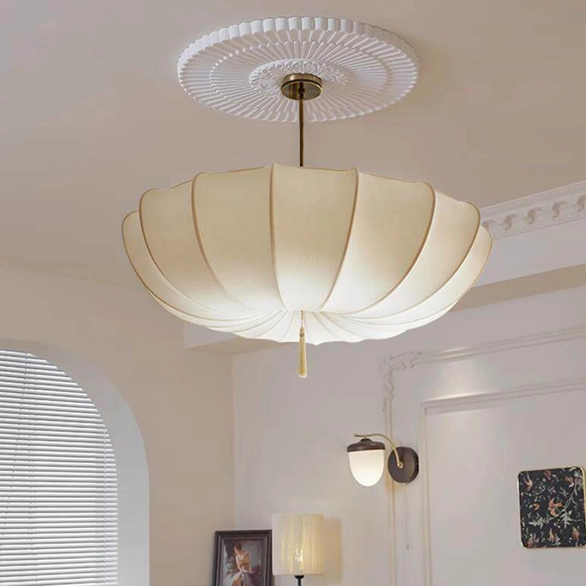 Wabi Sabi Fabric Pendant Lamp Cream Style Hanging Light Living Room Dining Room Hotel Bedroom Pendant Light Home Decor