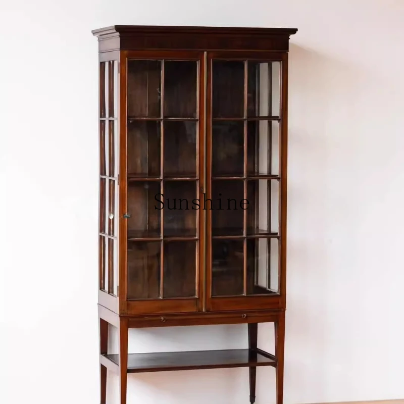 

Furniture medieval retro small living room decoration multi-layer display simple modern movable glass wine cabinet