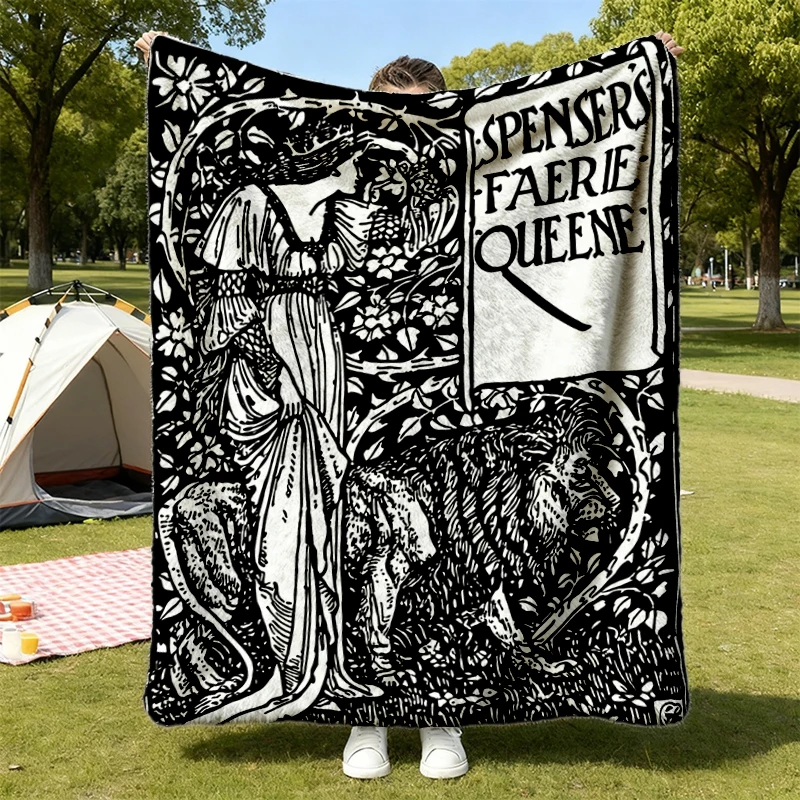 Art Nouveau Flannel Blanket Vintage Flannel Throw Art Lover Cozy Blanket Book Lover Medieval Style Poem Spensers Faerie