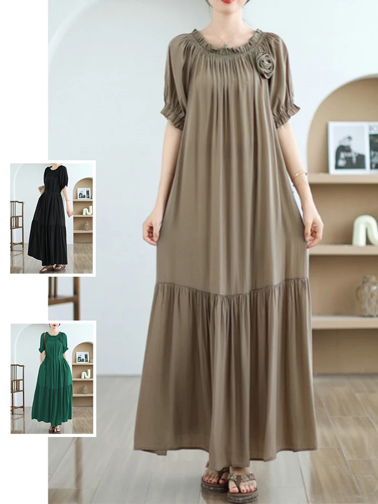 

Faionable ort Sve Dr с подтягивающей талией, футболка с деревянным воротником, объемное цветочное украшение, женские большие размеры...