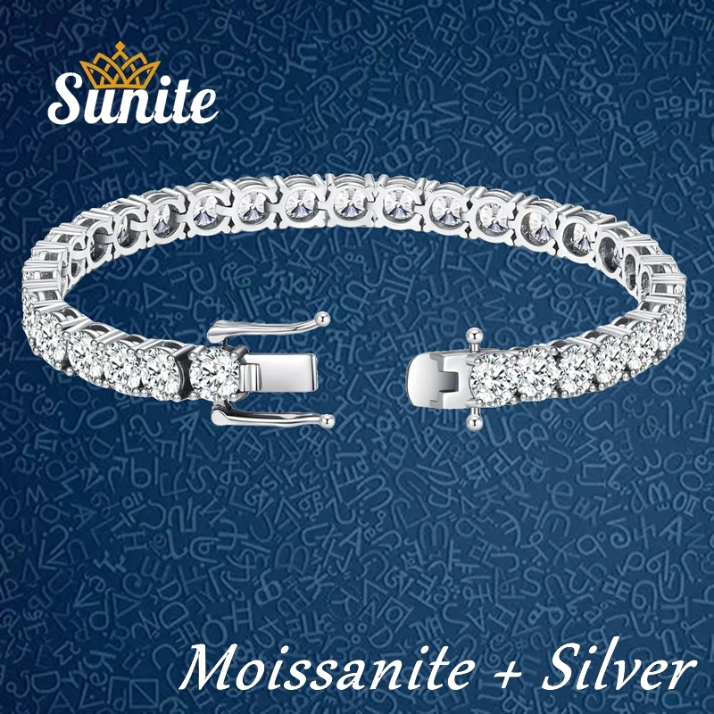 Sunite 3mm 4mm 5mm All Moissanite Tennis Bracelet for Women Men Lab Diamond S925 Sterling Silver GRA Certificate Bangle Zircon