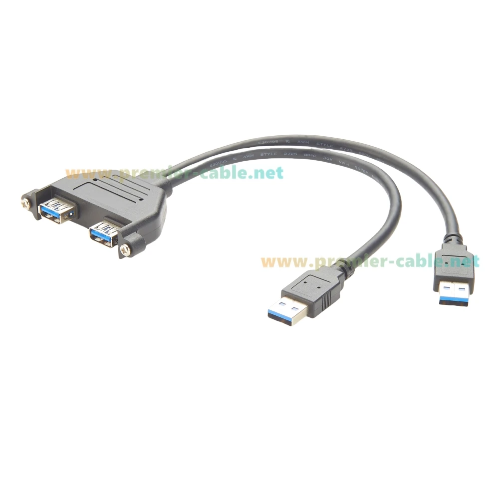 منافذ مزدوجة USB 3.0 برغي لوحة جبل تمديد كابل نوع ذكر إلى أنثى شفة الهيكل كابل 5Gbps نقل البيانات للسيارة