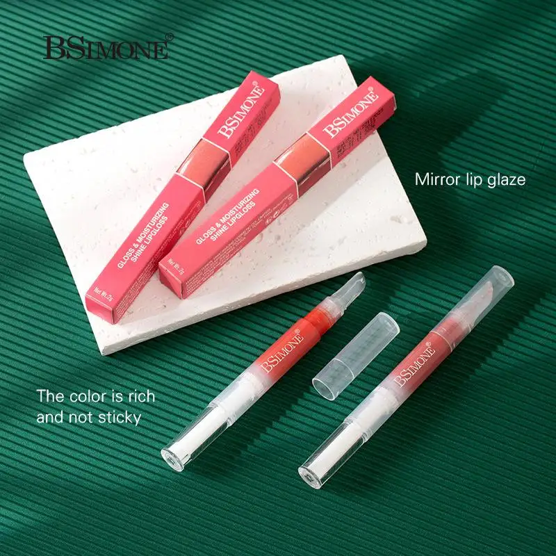 Brillo Labial BSIMONE con Efecto Espejo, Control de Rotación para el Nivel de Brillo, Tinte Labial Hidratante, Lápiz Labial con Tono Natural, Maquillaje de Labios, Cosméticos