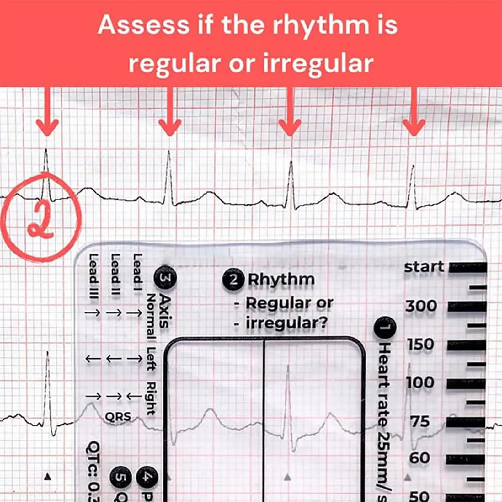 7 Step Ruler Ruler Plastic Ruler Measuring Tool For EKG Interpretation Transparent EKG Calipers Measuring Tool Easy Carry Ruler