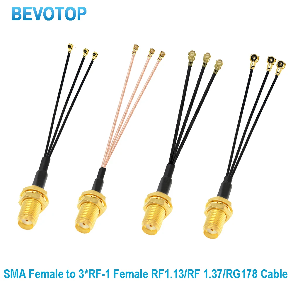 10PCS SMA Female to 3*IPX-1Female Jack 1 to 3 Triple Splitter Cable RG178 Pigtail WIFI Antenna Extension Cable Jumper