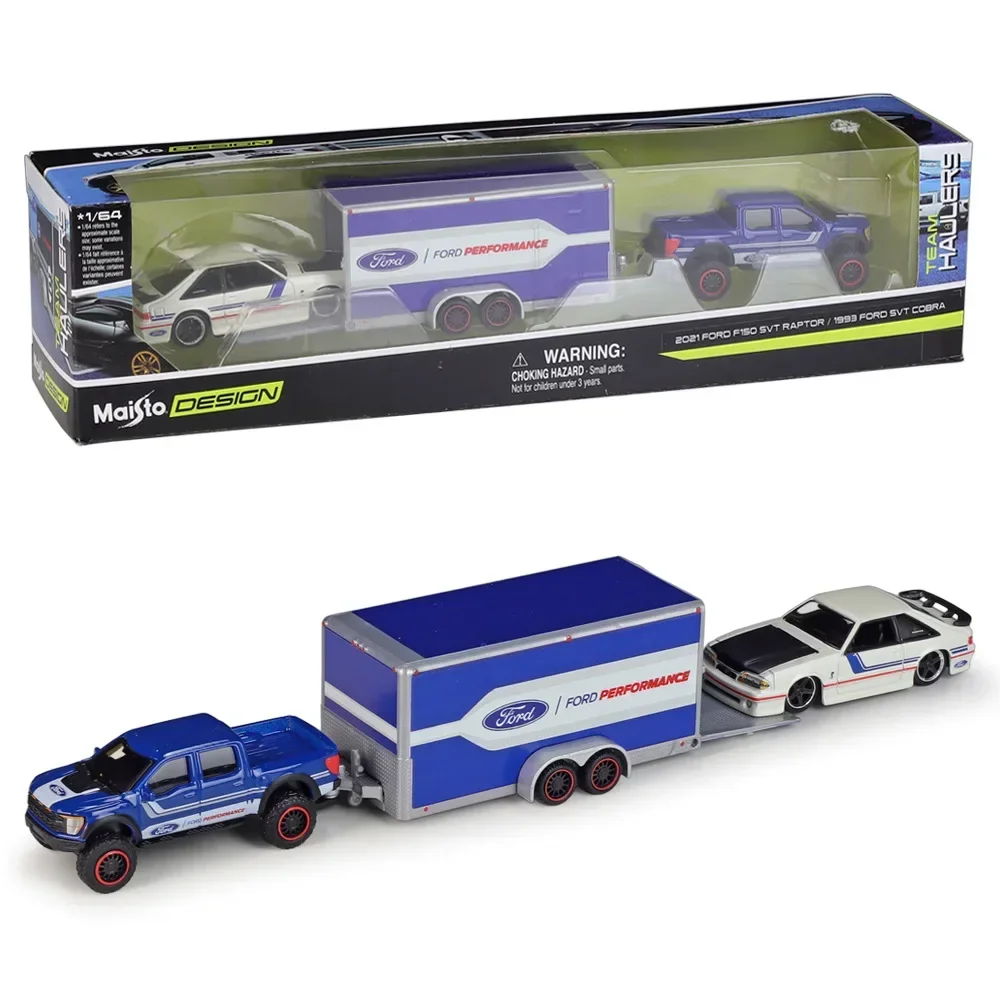 

Maisto 1:64 2021 Ford F-150 Raptor/1993 Ford SVT Cobra TRAILER Transport Trailer Set Alloy Diecast Car Model Toy Gift