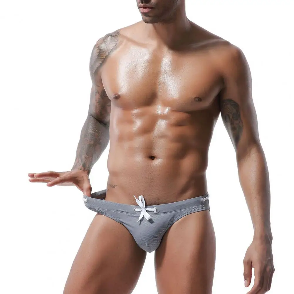 Men Swimming Trunks Men's Quick Drying Low-rise Swimming Briefs with Adjustable Waistline Summer Swim Trunks for Beach Pool image 6